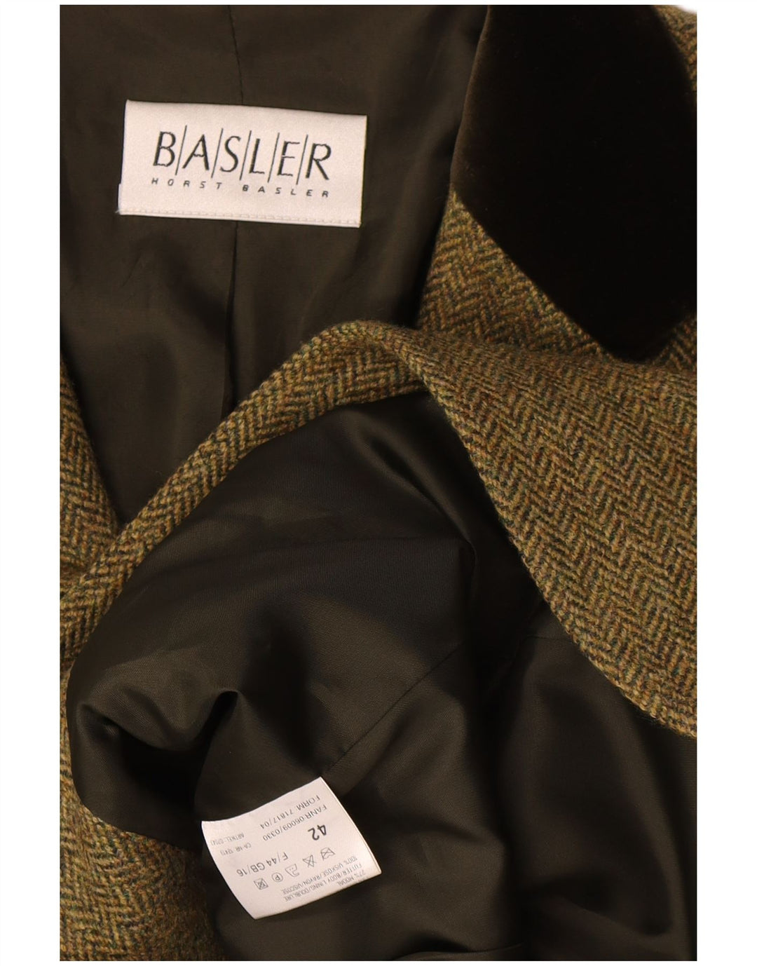 Jaqueta blazer feminina Basler com 3 botões UK 16 grande espinha de peixe verde clássica