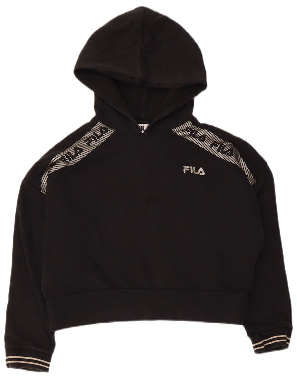 Fila Girls Crop Graphic Hoodie Jumper 9-10 Anos Algodão Preto