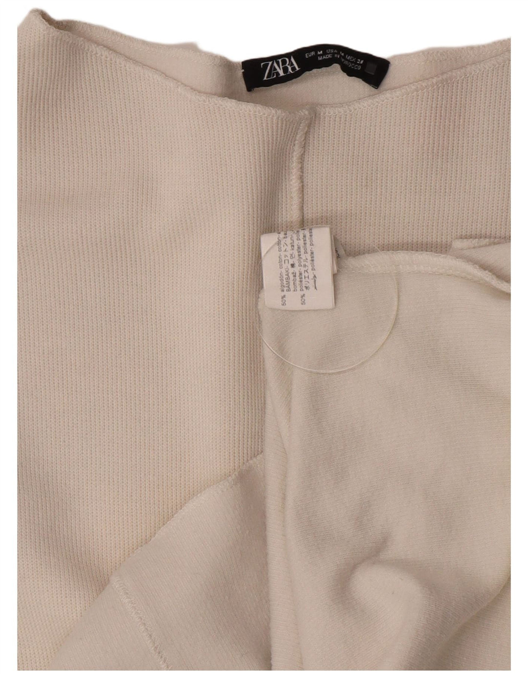 Top feminino Zara manga comprida UK 14 algodão branco médio