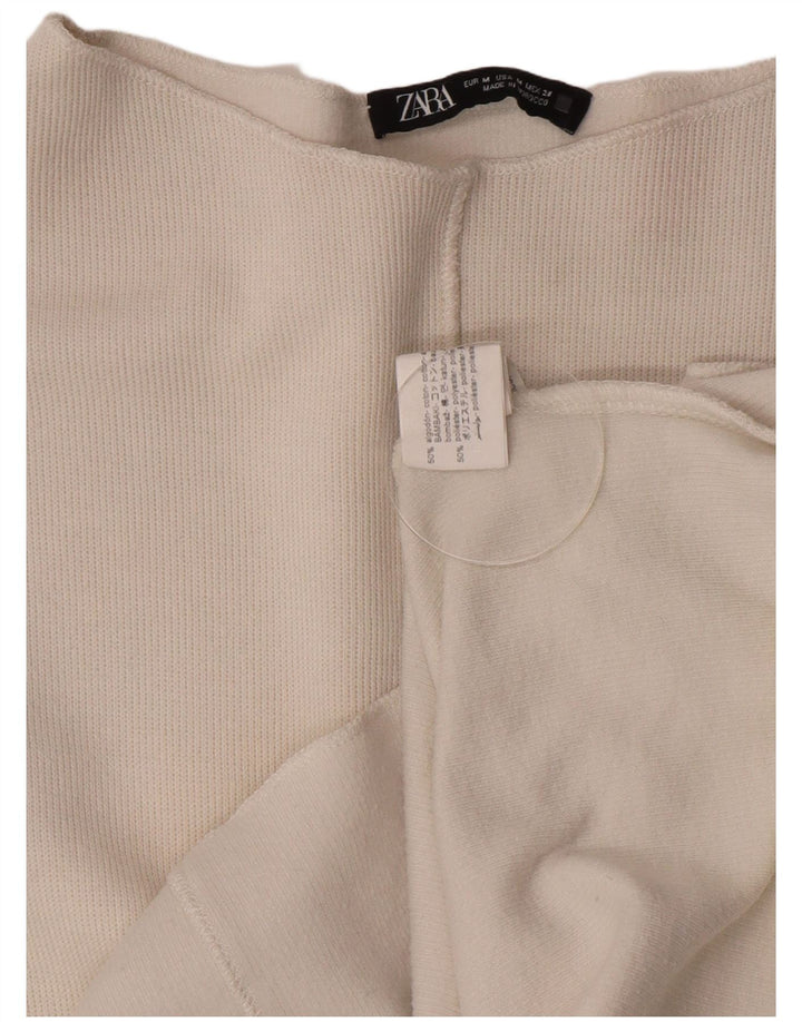 Top feminino Zara manga comprida UK 14 algodão branco médio
