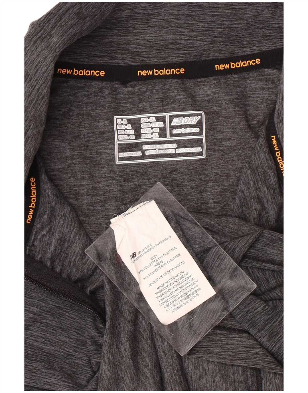 Moletom feminino NEW BALANCE com zíper e gola alta UK 18 XL cinza manchado