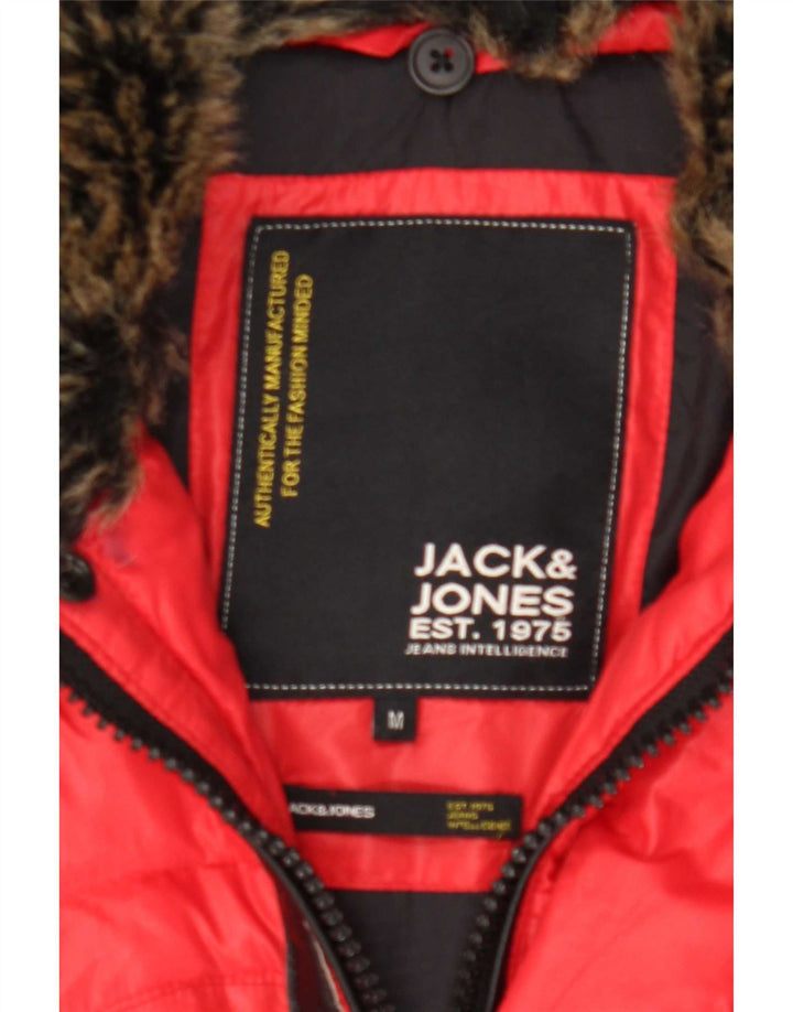 Jaqueta masculina acolchoada com capuz Jack & Jones UK 38 nylon vermelho médio