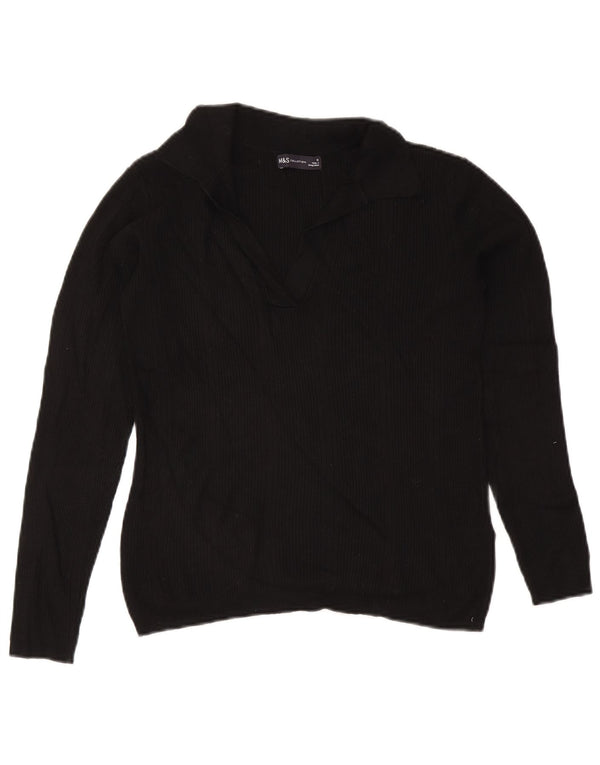 Suéter feminino Marks & Spencer com gola polo e viscose preta média Reino Unido 12