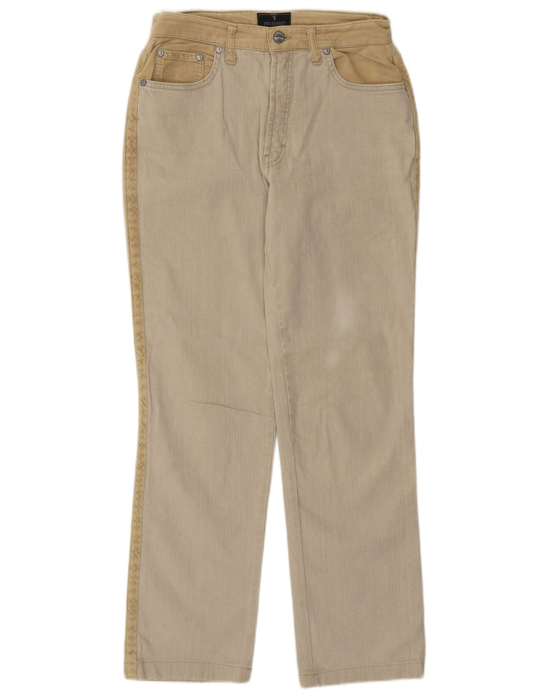Jeans retos femininos Trussardi IT 44 médio W28 L28 bege colorblock