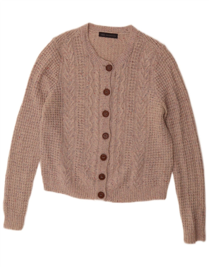 Suéter cardigã feminino Marks & Spencer Reino Unido 14 grande lã manchada cinza