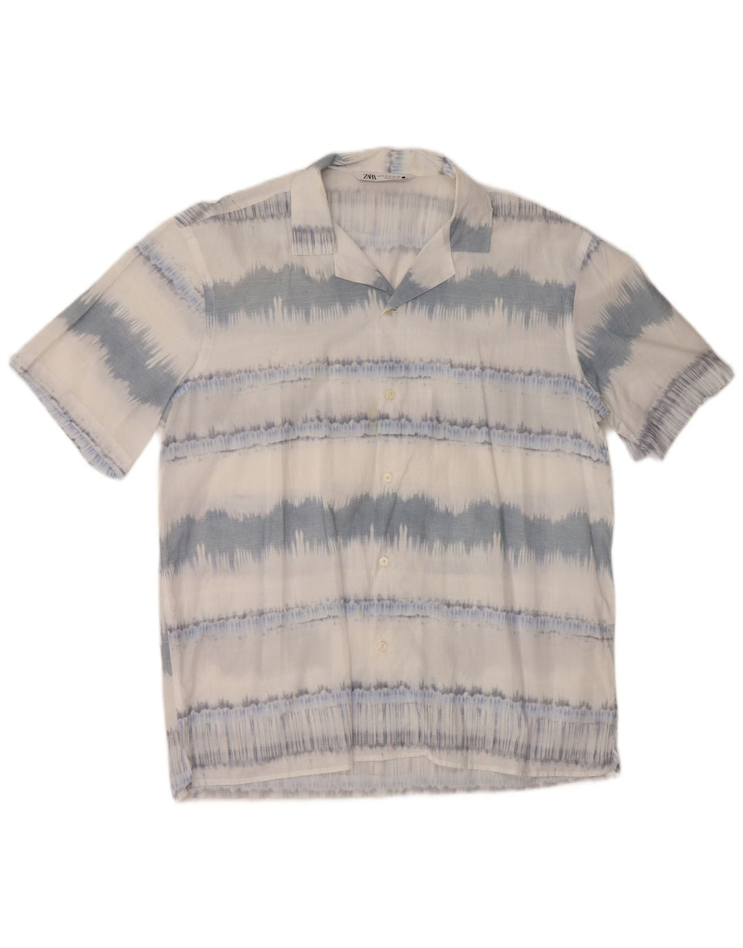 Camisa masculina de manga curta ZARA XL algodão listrado azul