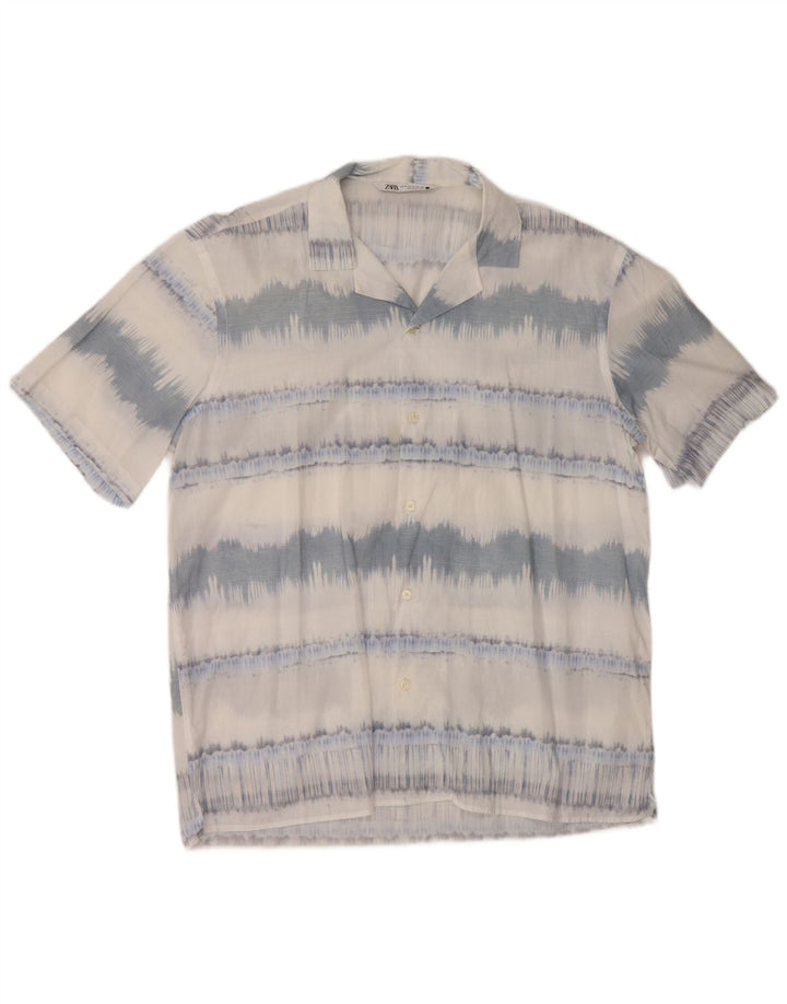 Camisa masculina de manga curta ZARA XL algodão listrado azul