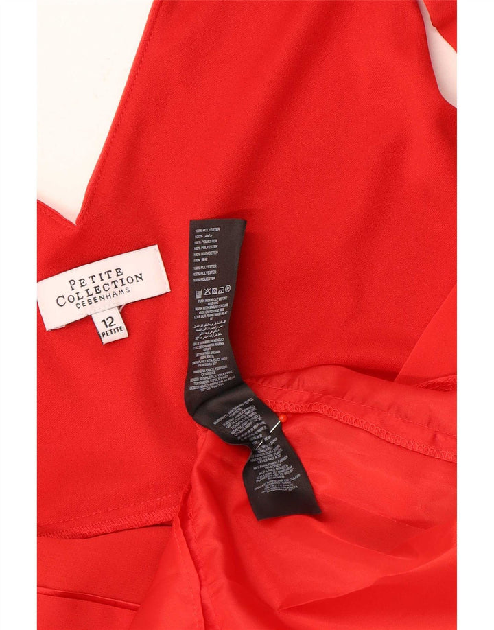 Vestido feminino Debenhams pequeno sem mangas em camadas Reino Unido 12 poliéster vermelho médio
