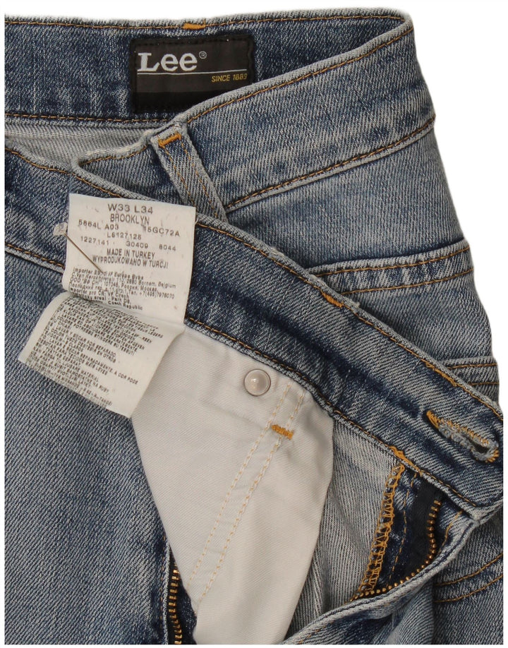 Calça jeans reta masculina Lee Brooklyn desgastada W33 L34 algodão azul