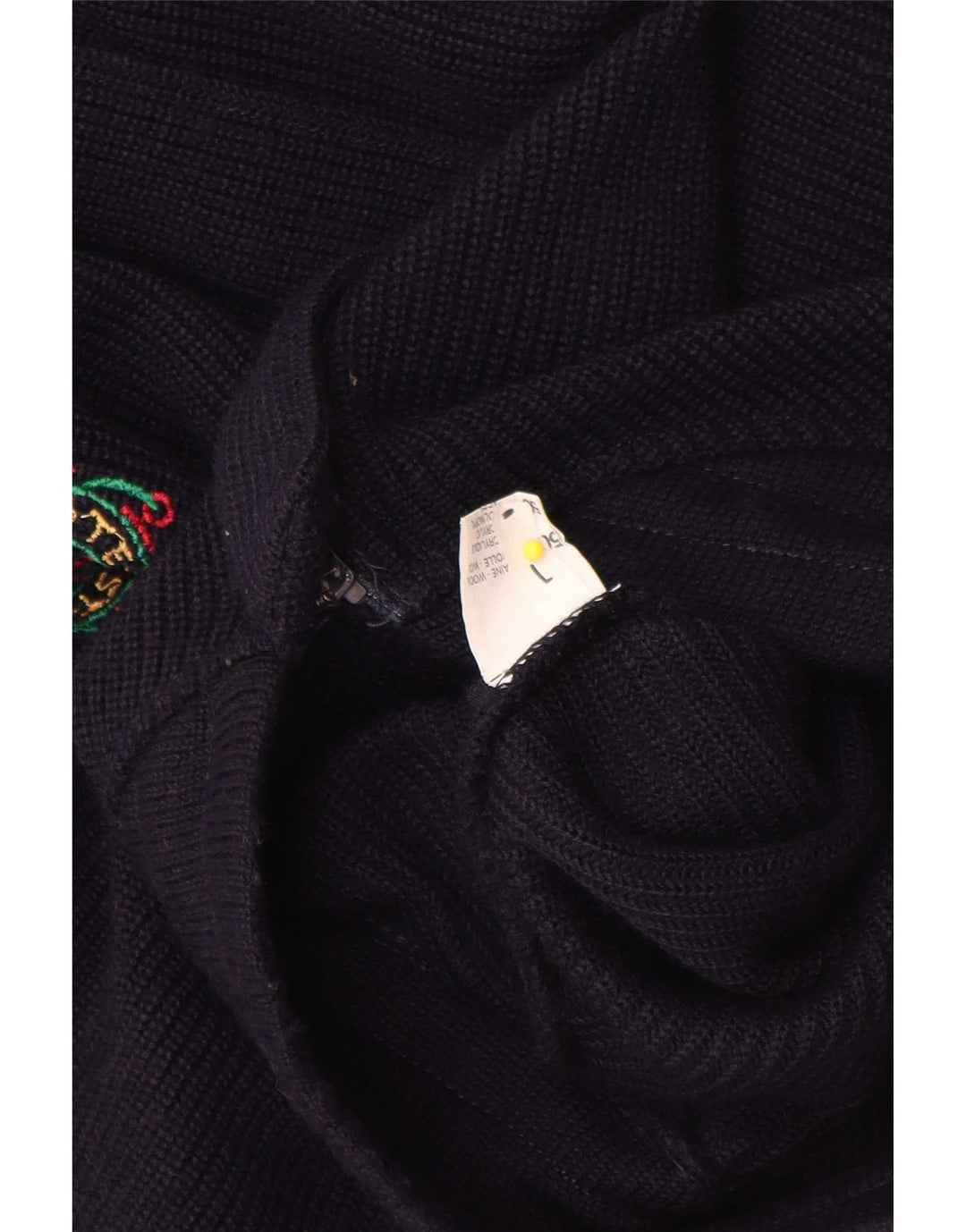 Suéter cardigã masculino vintage grande lã colorblock azul marinho