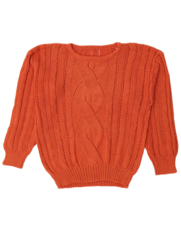 Suéter feminino VINTAGE com gola redonda Reino Unido 14 médio laranja