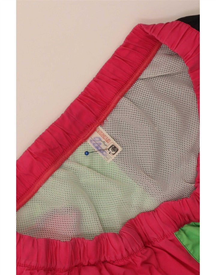Shorts de natação feminino vintage UK 14 bloco colorido médio multicolorido