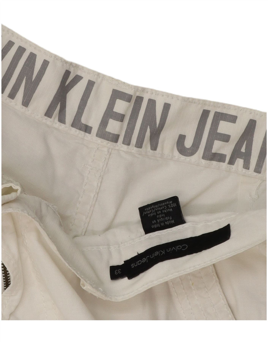 Calvin Klein Mens Cargo Shorts W33 Médio Algodão Branco