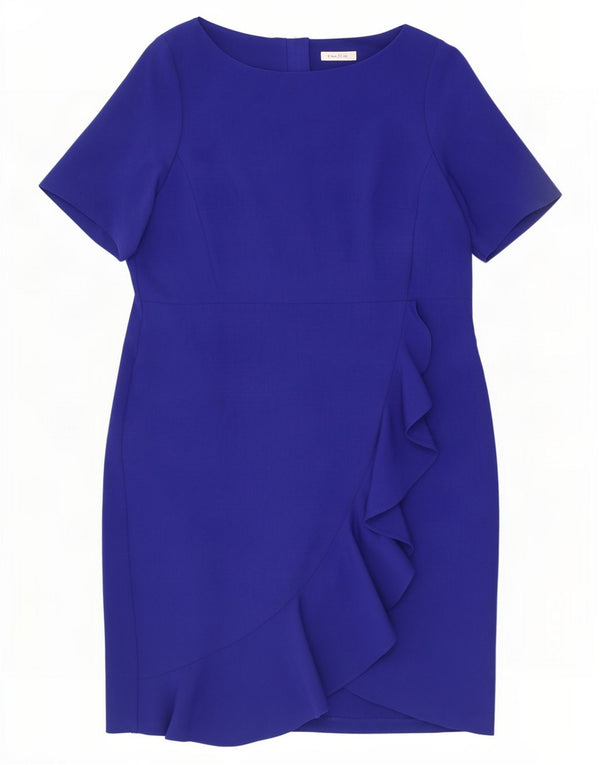Vestido feminino Marks & Spencer com bainha frontal com babados Per Una Reino Unido 20 2XL azul