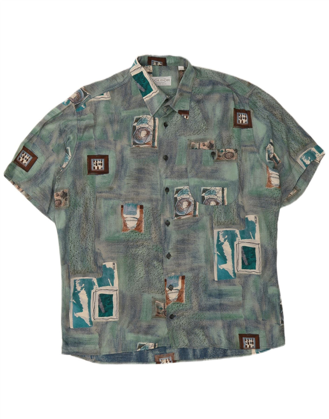 Camisa masculina de manga curta Coldor tamanho 41/42 grande azul patchwork viscose