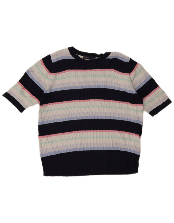 Camiseta feminina Marks & Spencer UK 16 grande listrada multicolorida