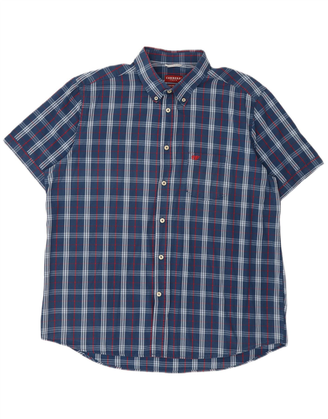 Camisa masculina Carrera de manga curta regular fit 2XL algodão xadrez azul