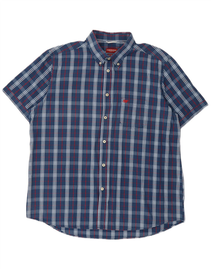 Camisa masculina Carrera de manga curta regular fit 2XL algodão xadrez azul