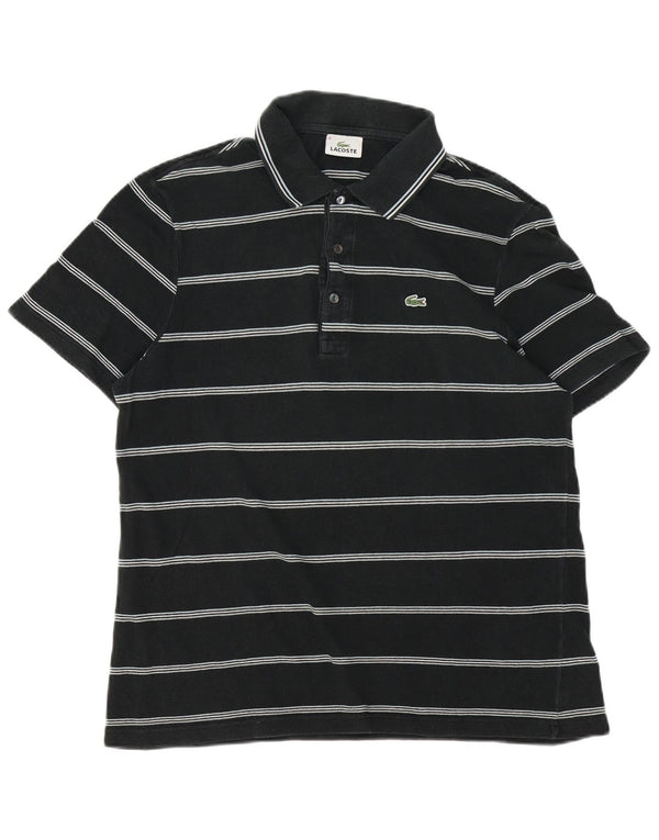 Camisa polo masculina Lacoste tamanho 6 XL algodão listrado preto