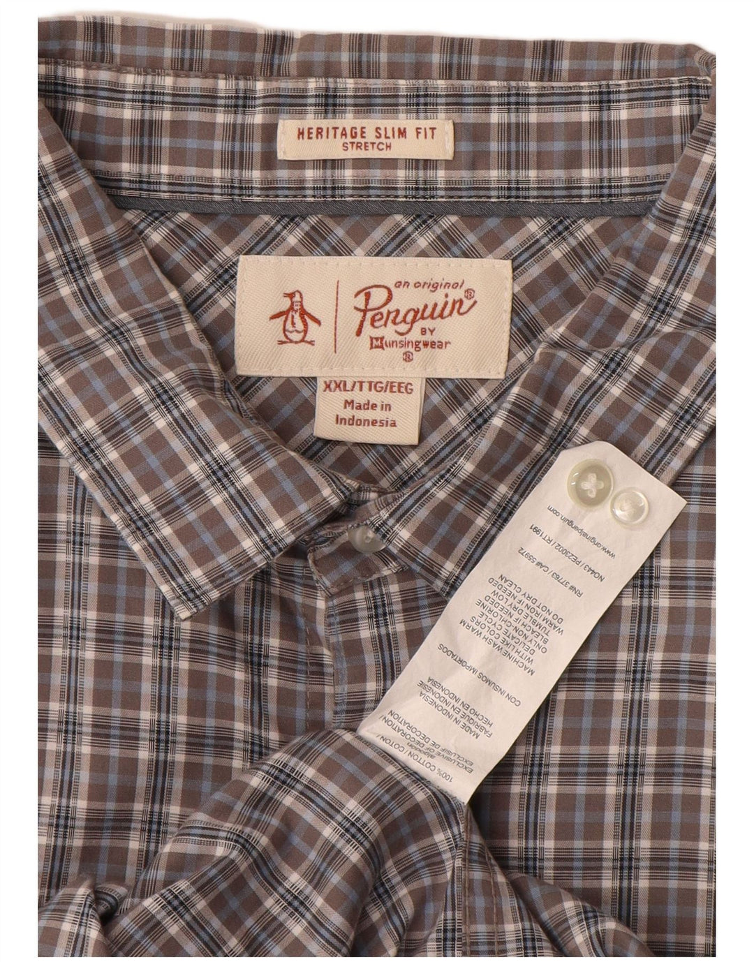 Camisa masculina PENGUIN Heritage Slim Fit 2XL algodão xadrez cinza