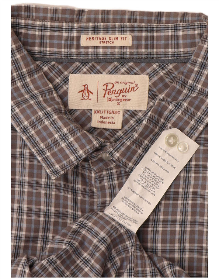 Camisa masculina PENGUIN Heritage Slim Fit 2XL algodão xadrez cinza