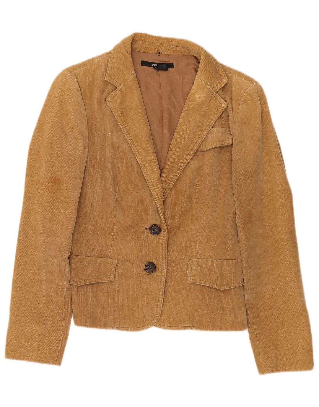 Zara Jaqueta blazer feminina de veludo cotelê com 2 botões Reino Unido 10 algodão bege pequeno