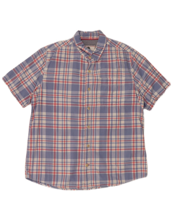 Camisa masculina de manga curta Fat Face grande algodão xadrez azul