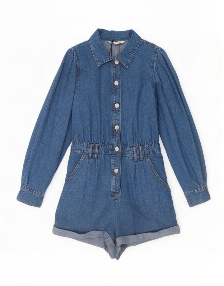 Macacão jeans feminino Zara manga comprida Reino Unido 12 azul médio