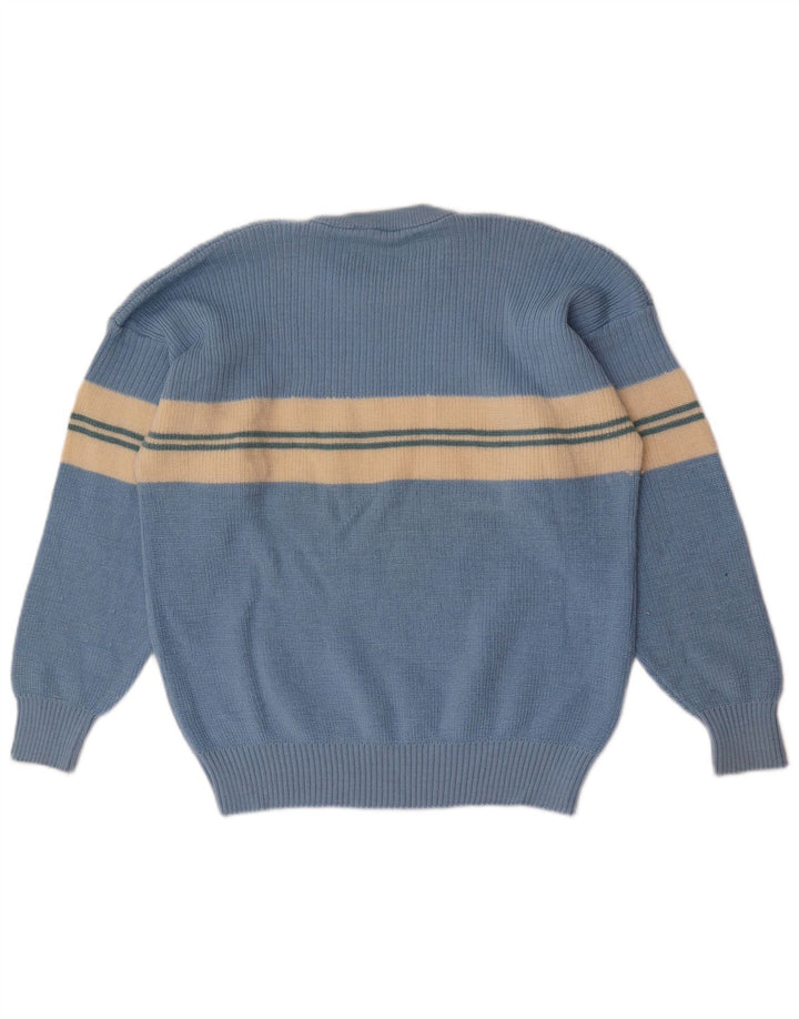 Suéter vintage masculino com gola redonda IT 50 lã listrada azul média