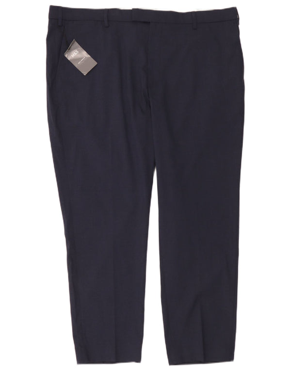 Calça chino masculina Marks & Spencer W42 L29 poliéster azul marinho