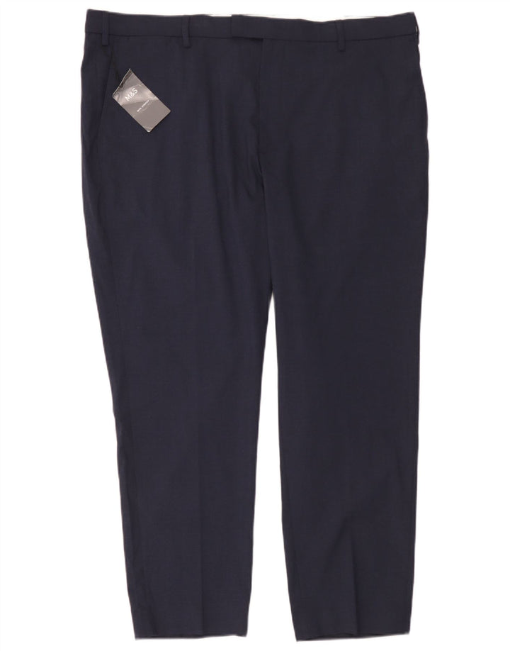 Calça chino masculina Marks & Spencer W42 L29 poliéster azul marinho