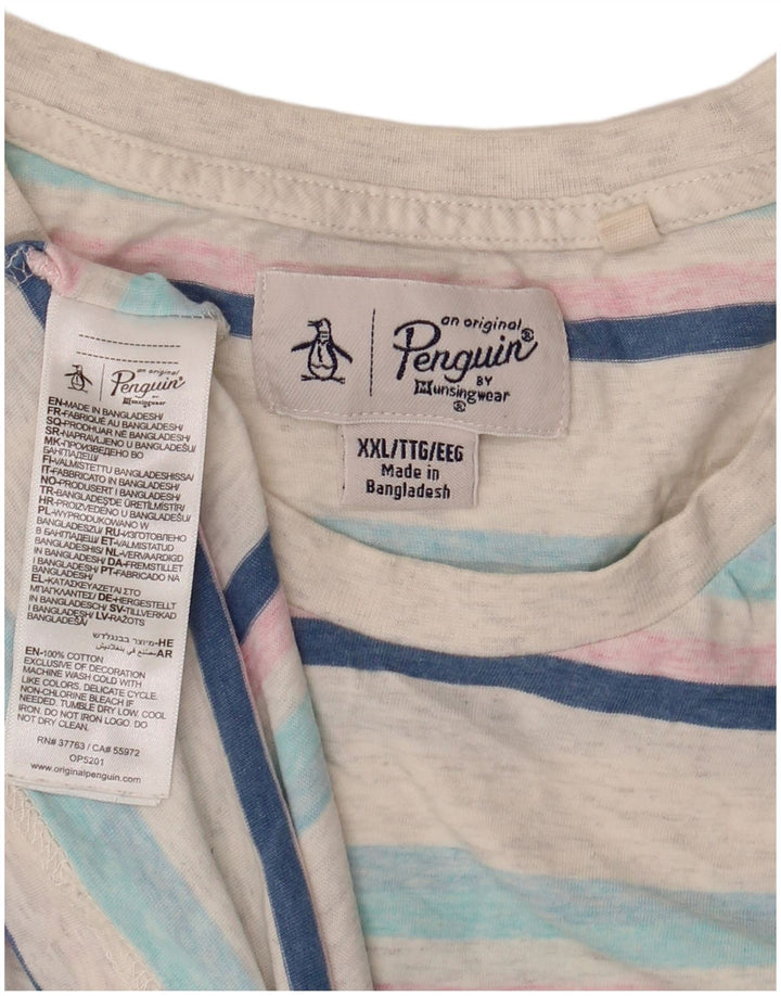 Camiseta masculina Penguin Top 2XL algodão listrado branco