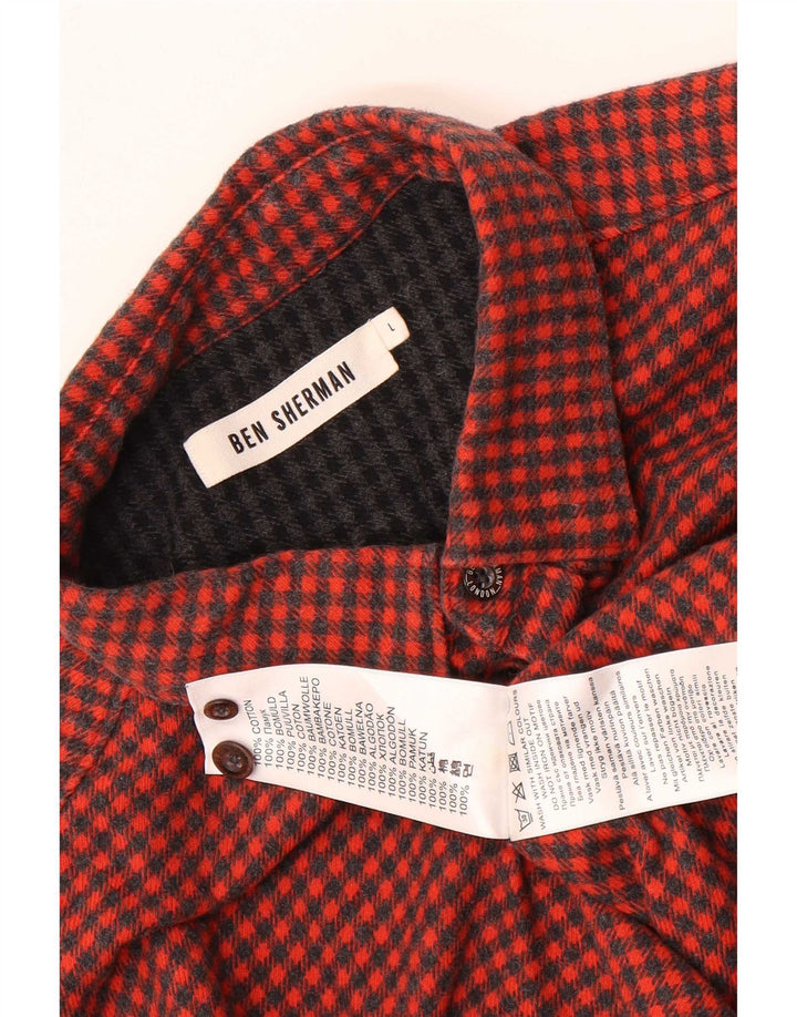 Camisa masculina de flanela Ben Sherman grande algodão houndstooth vermelho