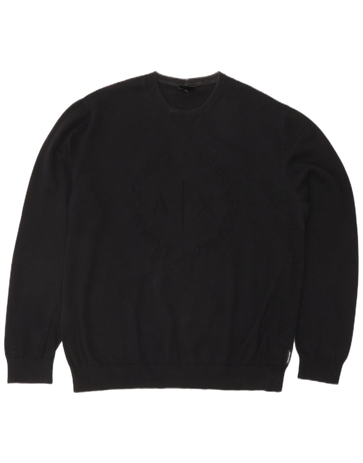 ARMANI EXCHANGE Suéter masculino com gola redonda e grande algodão preto