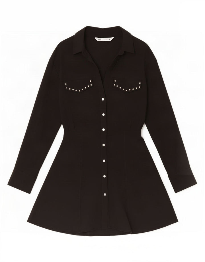 Vestido camisa feminino Zara Reino Unido 12 viscose preta média
