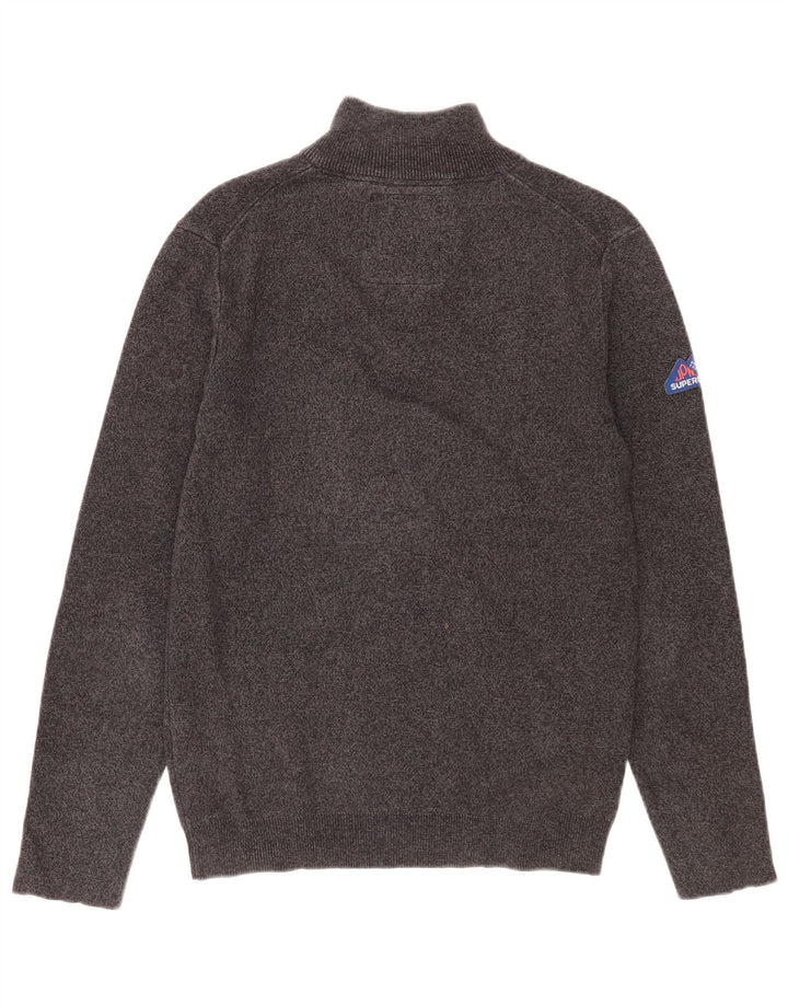 Suéter masculino Superdry com zíper e gola alta, algodão manchado cinza médio