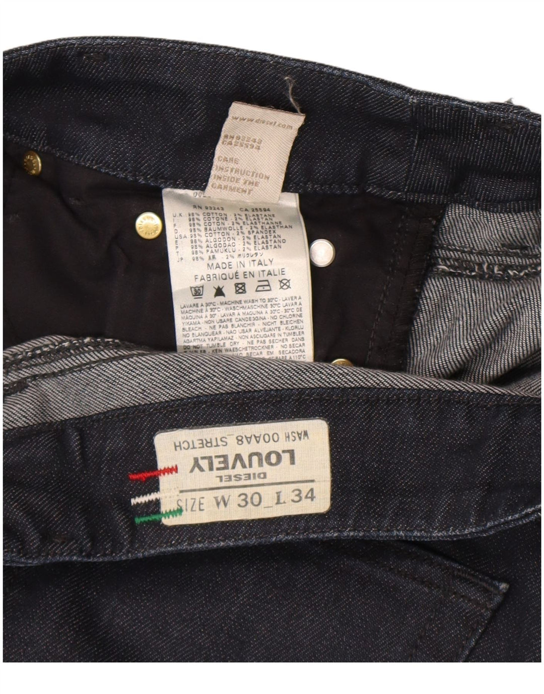 Jeans feminino Diesel Louvely Flared W30 L31 azul marinho algodão