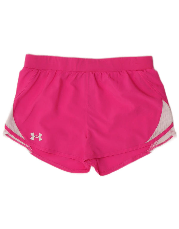 Shorts esportivos femininos Under Armour 11-12 anos grande bloco colorido rosa