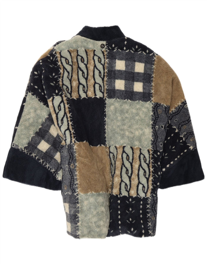 Verde Piu Poncho Fleece Jacket Feminino UK 12 Médio Patchwork Multicolorido