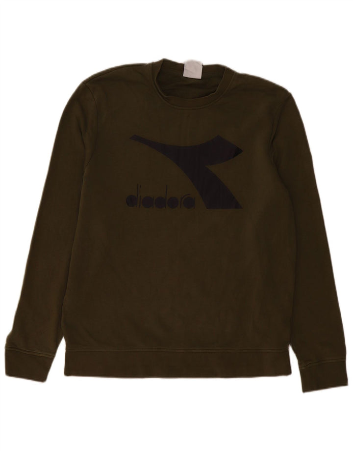 Diadora Mens Graphic Moletom Jumper Pequeno Algodão Cáqui