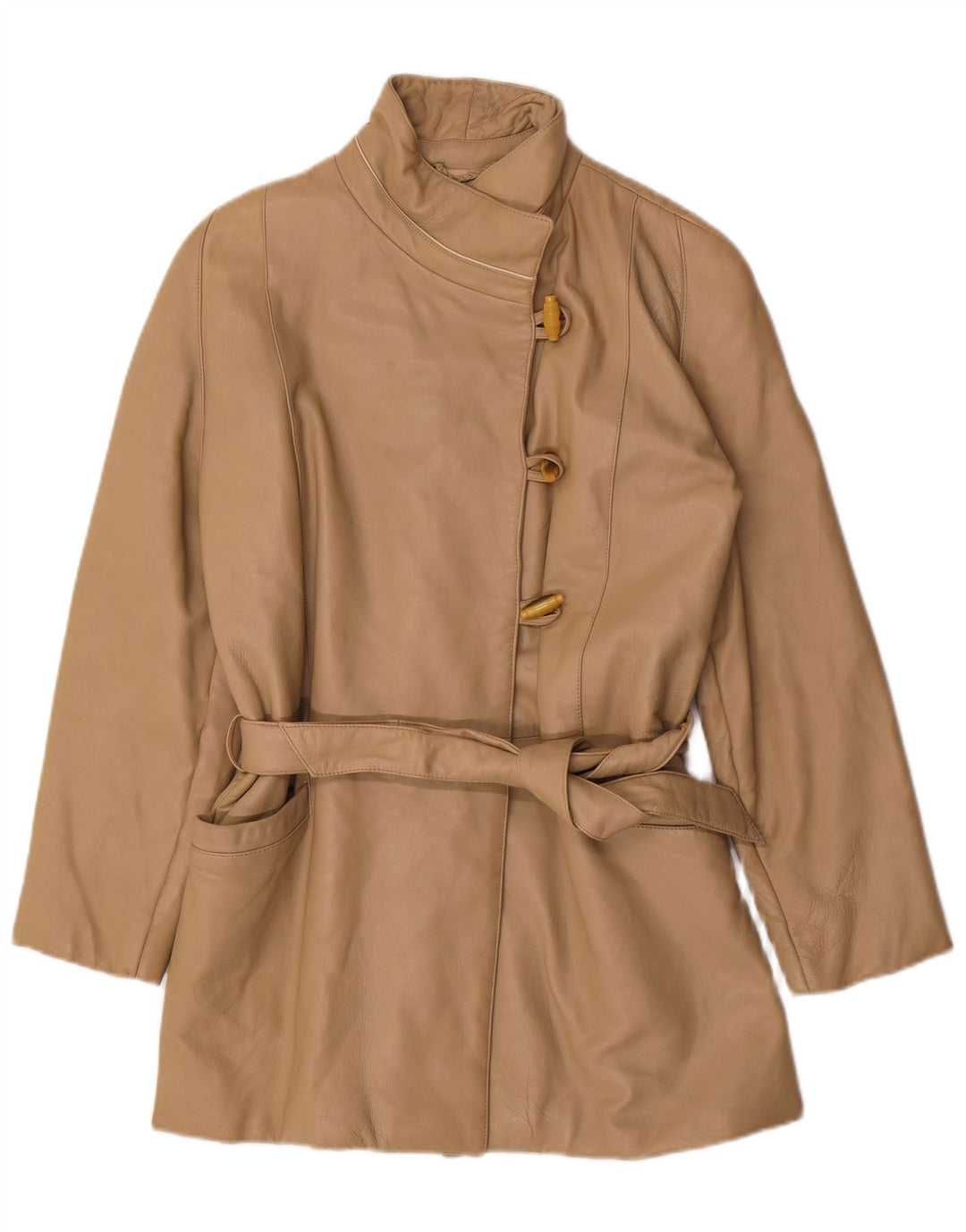 Casaco de couro feminino vintage UK 12 bege médio