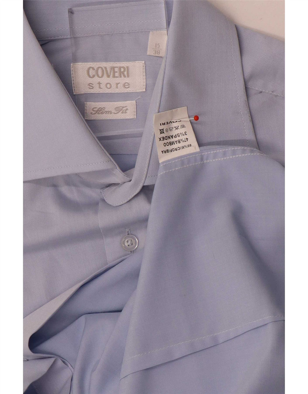 Camisa masculina Coveri Slim Fit tamanho 38 15 microfibras azul médio