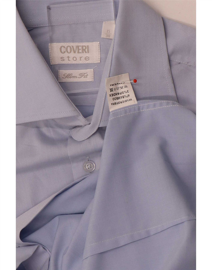 Camisa masculina Coveri Slim Fit tamanho 38 15 microfibras azul médio