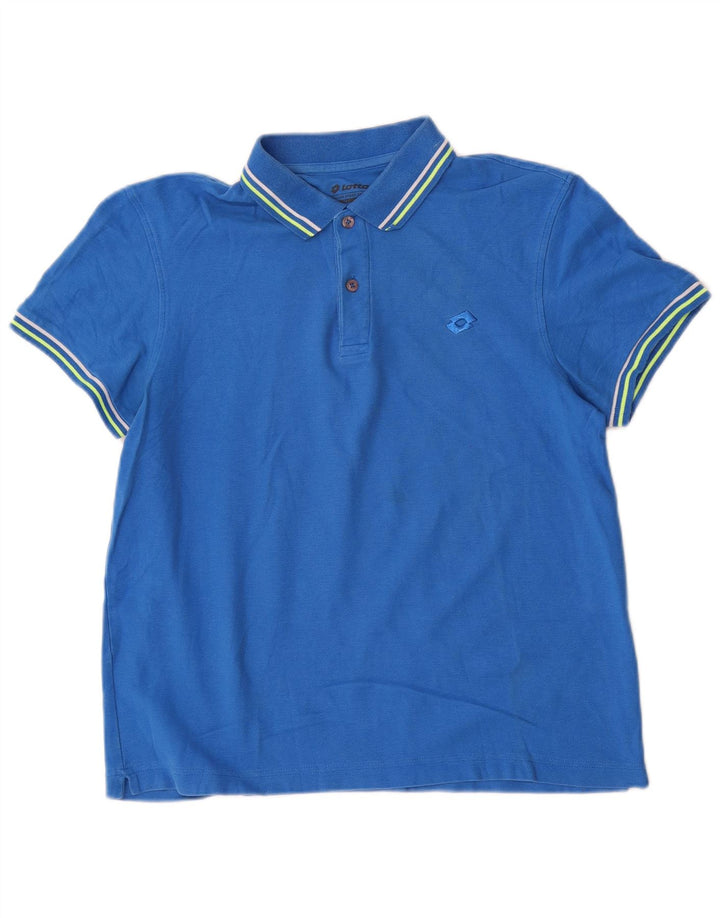 Camisa polo masculina Lotto pequena listrada azul de algodão