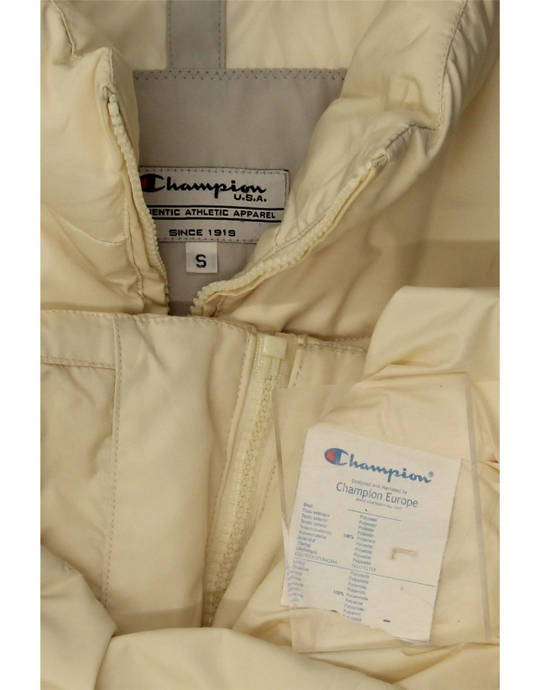 CHAMPION Womens Padded Gilet UK 10 Small Off White Polyester Vintage Champion and Second-Hand Champion from Messina Hembry 