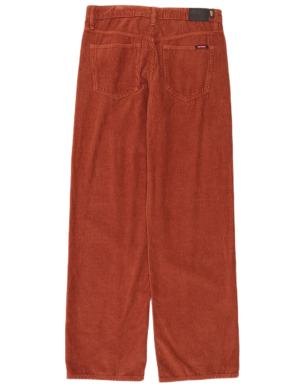 Calça feminina Superdry de cintura alta com pernas largas de veludo cotelê W28 L32 algodão marrom