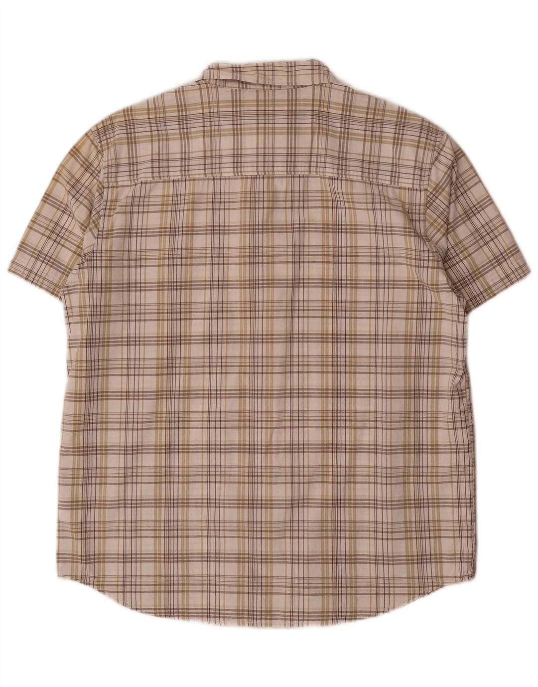 Wrangler Camisa masculina de manga curta grande algodão xadrez bege