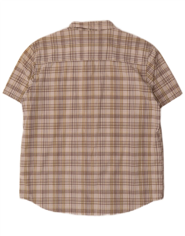 Wrangler Camisa masculina de manga curta grande algodão xadrez bege