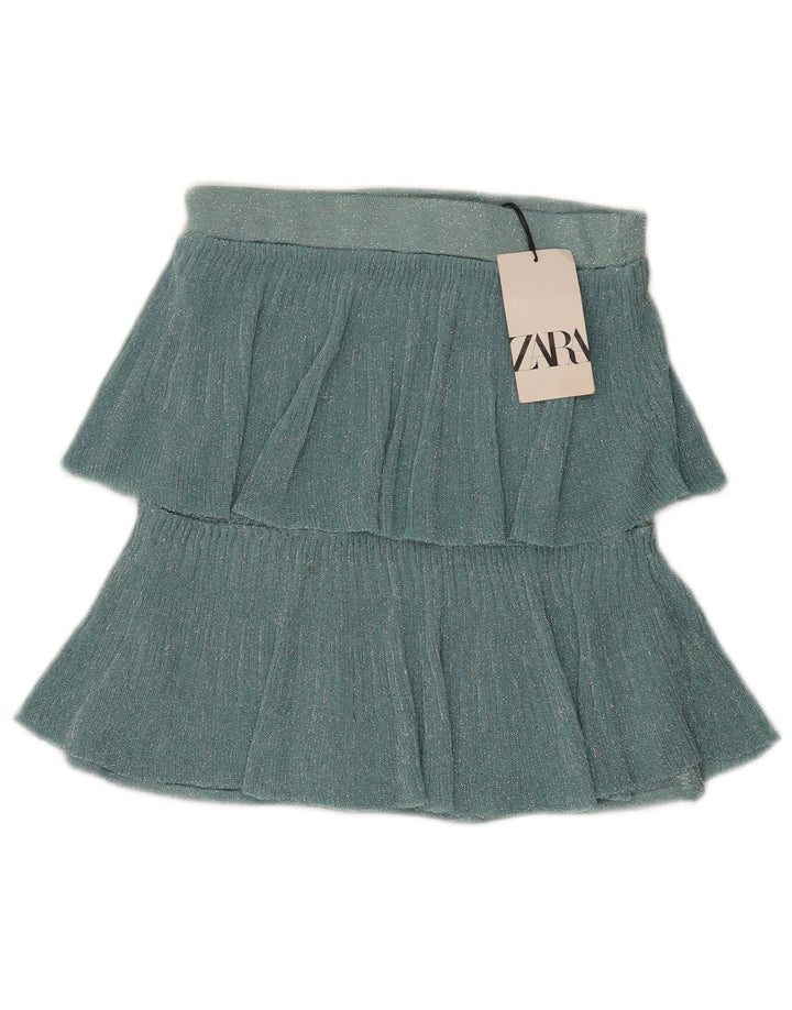 Zara Saia feminina em camadas pequena W28 verde salpicada metálica