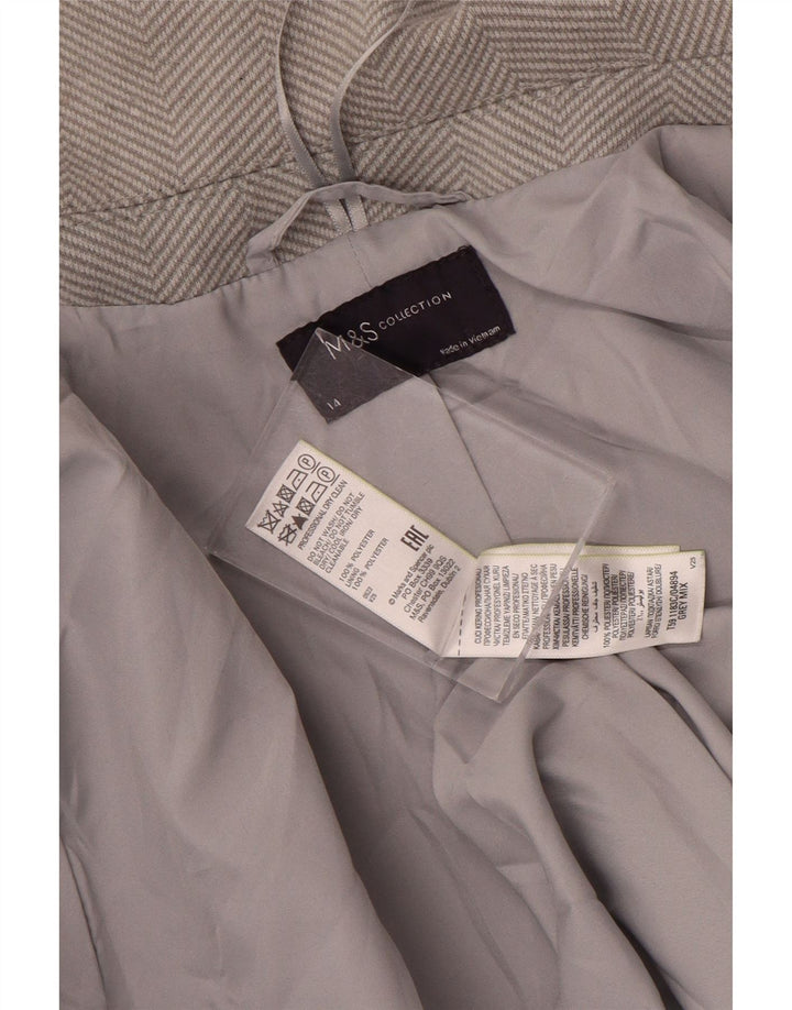 Sobretudo feminino Marks & Spencer Reino Unido 14 grande poliéster espinha de peixe cinza